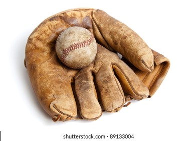 Vintage Baseball And Glove Isolated On White