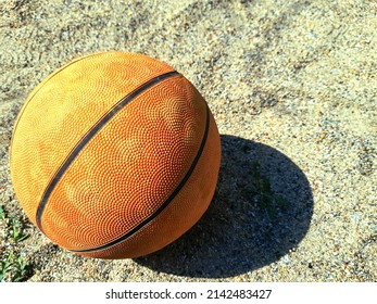 Vintage Basketball On The Sand, Children's Games Outside, Young Sport Photo
