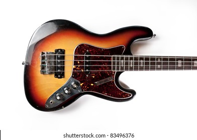 Vintage Bass Guitar On A White Background