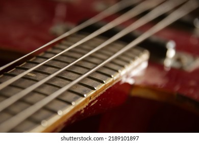 Vintage Bass Guitar Strings, Close Up.