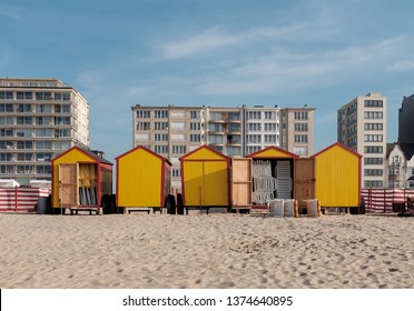 Vintage Beach Huts On The Belgian Coast