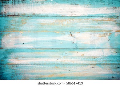 vintage beach wood background - old blue color wooden plank