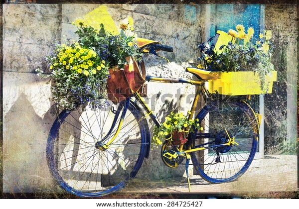 Vintage Bicycle Decorated Flowers Artistic Retro Stock Photo 284725427 ...