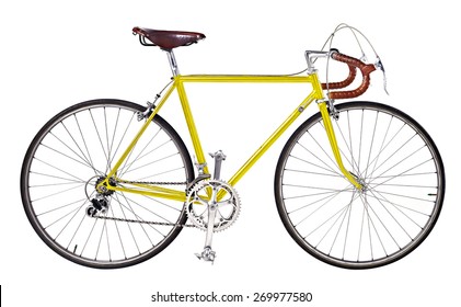 Vintage Bike,yellow bicycle,yellow Vintage race road bike,bicycle classic style,isolated white background