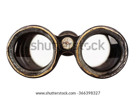 Vintage binoculars with compass isolated on white background  