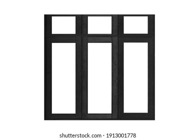 Vintage Black Painted Wooden Window Frame Isolated On A White Background