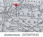 Vintage black and white map of Prince George, Virginia marked by a red tack.