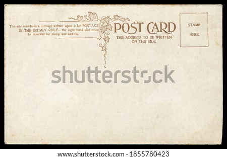 Vintage blank British postcard with decoration in early 1900s, great for historic postcard communications background. 