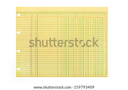 Vintage Blank Ledger Sheet with Clipping Path