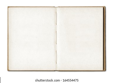 Vintage blank open notebook isolated on white 