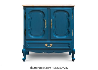 Vintage Blue Dresser On A White Background