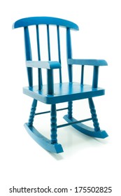 Vintage Blue Rocking Chair In White Background