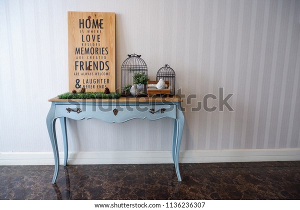 Vintage Blue Wood Entryway Table Decoration Stock Photo Edit Now