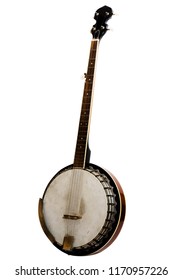 Vintage Bluegrass Banjo Isolated On White Background
