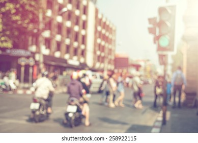 Vintage Blurred Background, People Walking On Street In City