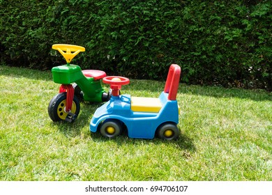 Vintage Bobby Car In Meadow Play Toy Kids