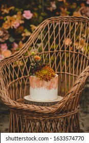 Vintage Boho Wedding Naked Cake With Flowers Autumn Fall Decoration Chair