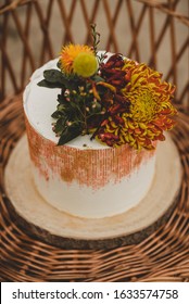 Vintage Boho Wedding Semi Naked Cake With Flowers Autumn Fall Decoration Bronze 