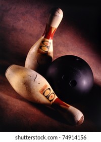 VINTAGE Bowling Ball And Two Pins Very Shallow Depth Of Field