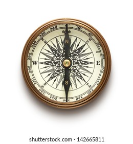 Vintage brass compass isolated on white background - Shutterstock ID 142665811