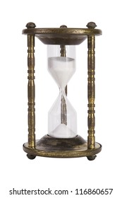 Vintage Brass Kitchen Egg Timer Isolated Over White.