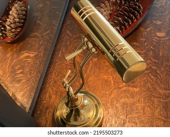 Vintage Brass Lamp On Oak Top