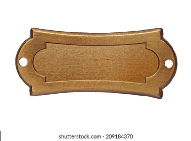 vintage brass name plate over white, clipping path, space for your text