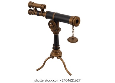 vintage brass telescope isolated on white background