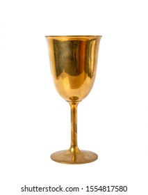 Vintage Brass Wine Goblets, Thailand Handmade Drinking Glasses Stemmed Tall on white background.