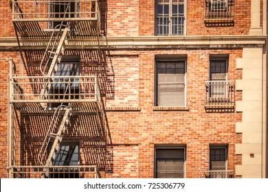 Vintage Brick Building With Emergency Ladder In Hollywood Los Angeles California USA