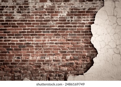 Vintage brick wall with cracked and crumbling stucco - Powered by Shutterstock