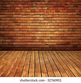 Vintage Brick Wall And Wood Floor Texture Interior