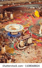 Vintage Broken Pin Ball Machine In An Abandoned House.