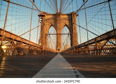 Vintage Brooklyn Bridge At Sunrise, New York City