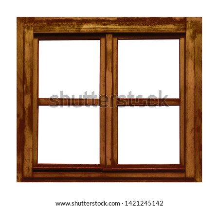 Vintage brown wooden window on white background