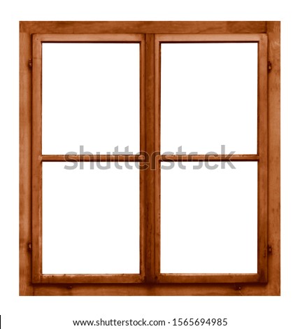   Vintage brown wooden window on white background        