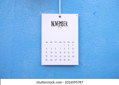 Vintage Calendar 2018 Handmade Hang On The Blue Wall, November 2018