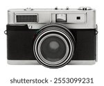 Vintage camera with a classic design. The camera features a large lens and a retro body. Perfect for photography enthusiasts and vintage camera collectors. Element isolated on white background.