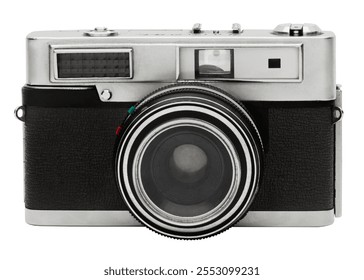 Vintage camera with a classic design. The camera features a large lens and a retro body. Perfect for photography enthusiasts and vintage camera collectors. Element isolated on white background. - Powered by Shutterstock