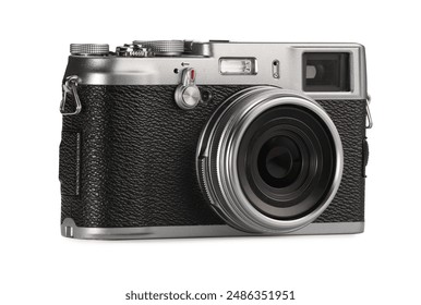 Vintage camera isolated on white. Photographer's equipment