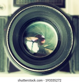vintage camera  lens close up