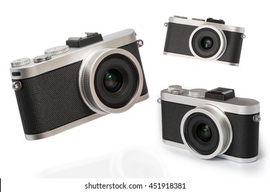 vintage cameras on white 