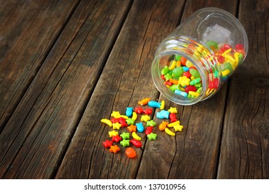 Vintage Candy Jar On Wooden Table