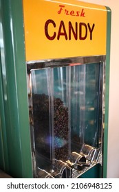 Vintage Candy Machine Filled With Coffee Beans
