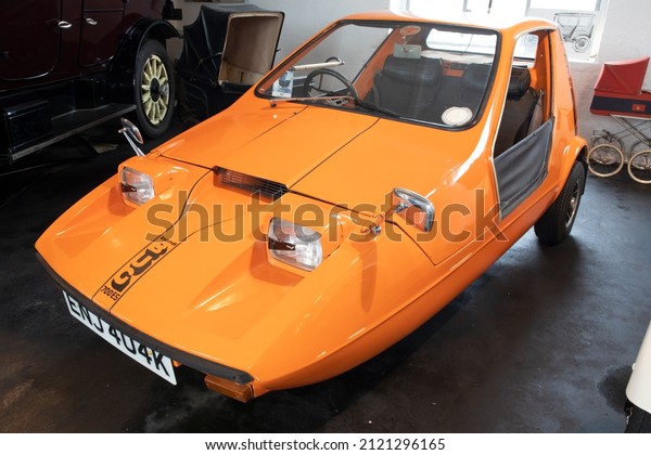 Vintage car Bond Bug\
700ES build 1972, British carmaker, Automuseum Melle in Lower\
Saxony, Germany,\
02-06-2022