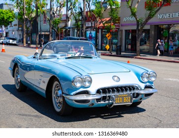 Vintage Car Chevrolet Corvette, 60s, Hollywood Boulevard, USA, 07-24-2018