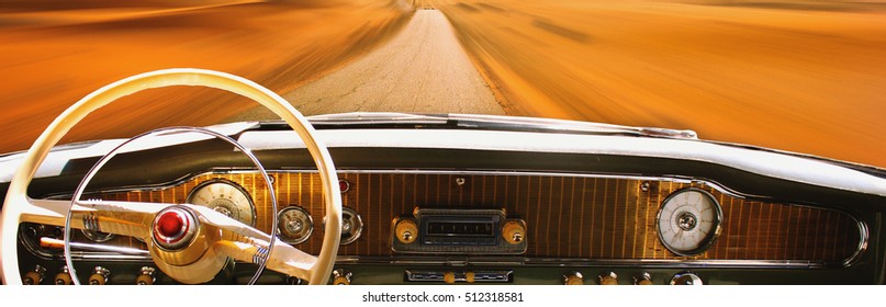 Vintage Car Dashboard  In The Sunlight