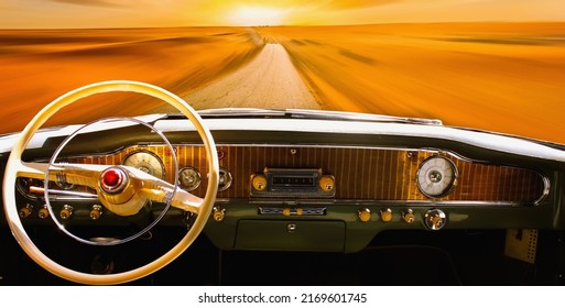 Vintage car dashboard  in the sunlight. Road, voyage and retro car concept. - Powered by Shutterstock