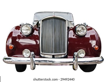 Vintage car front view isolated over white