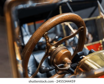 Vintage Car Steering Wheel and Dashboard